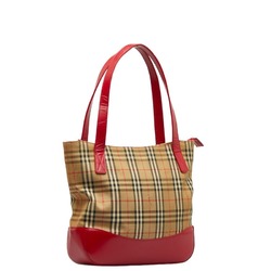 Burberry Nova Check Shadow Horse Handbag Tote Bag Beige Red Canvas Leather Women's BURBERRY