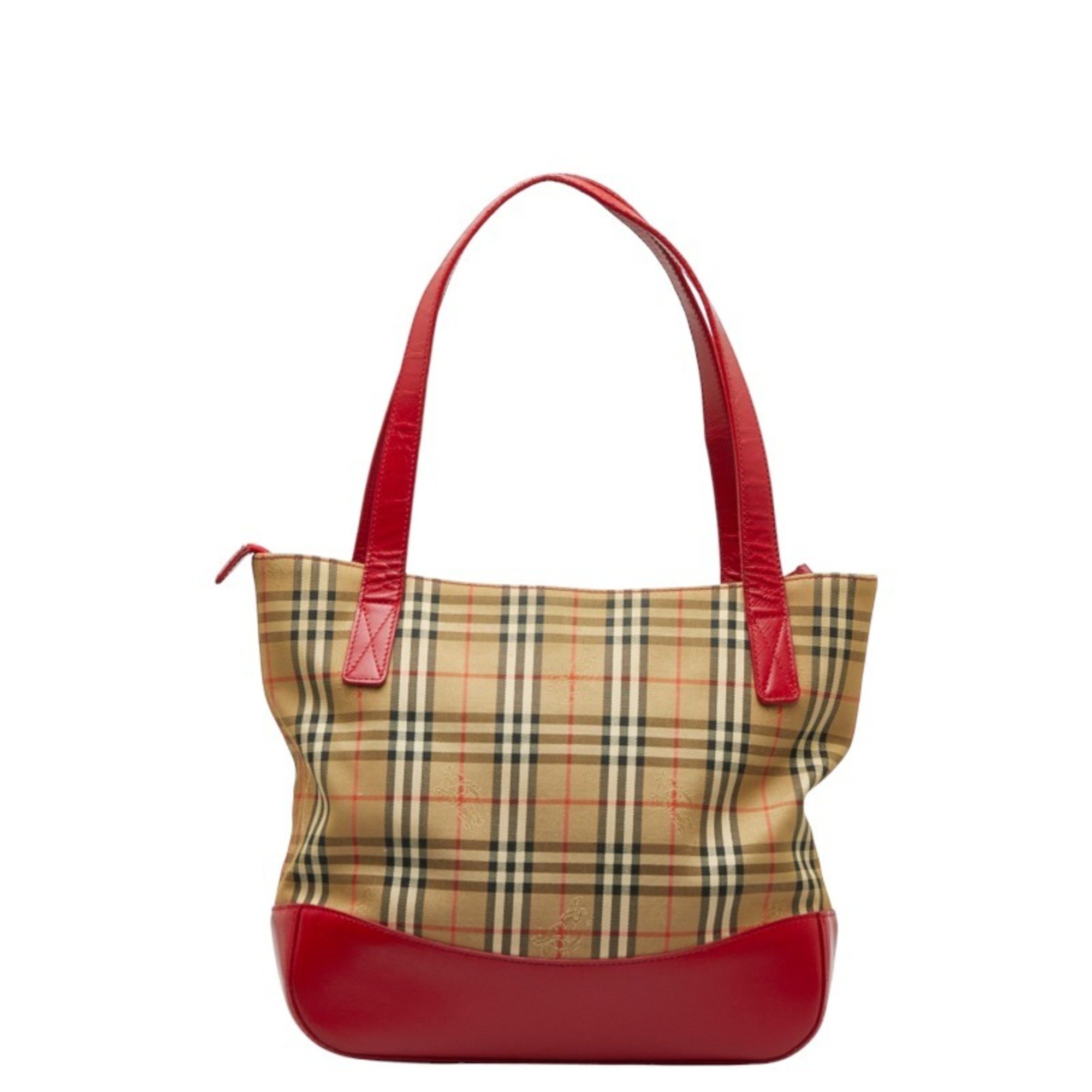 Burberry Nova Check Shadow Horse Handbag Tote Bag Beige Red Canvas Leather Women's BURBERRY