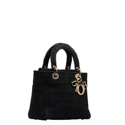 Christian Dior Dior Lady Delight Cannage Handbag Shoulder Bag Black Canvas Embroidery Ladies
