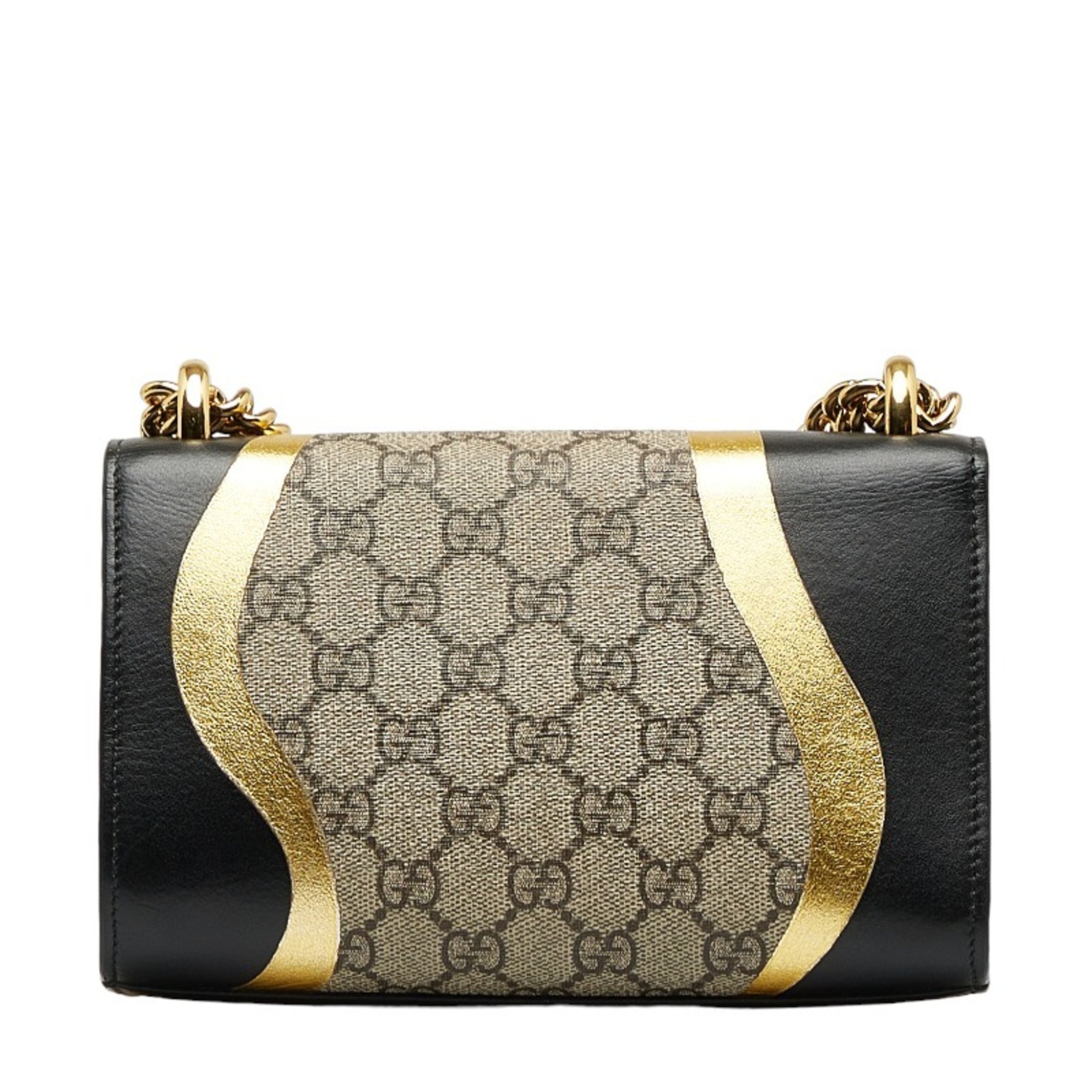Gucci GG Supreme Paddock Chain Shoulder Bag 432182 Beige Black PVC Leather Women's GUCCI