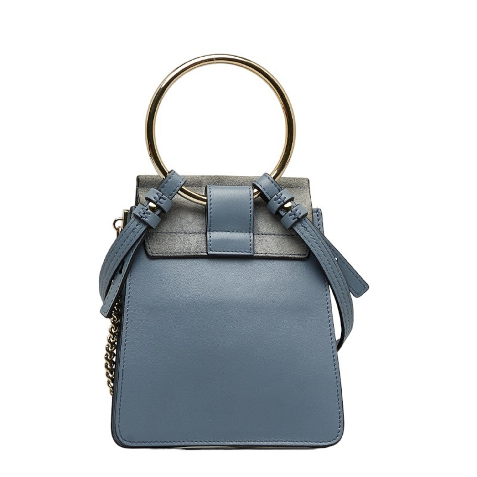 Chloé Chloe FAYE Small Bracelet Bag Shoulder One Light Blue Leather Suede Women's