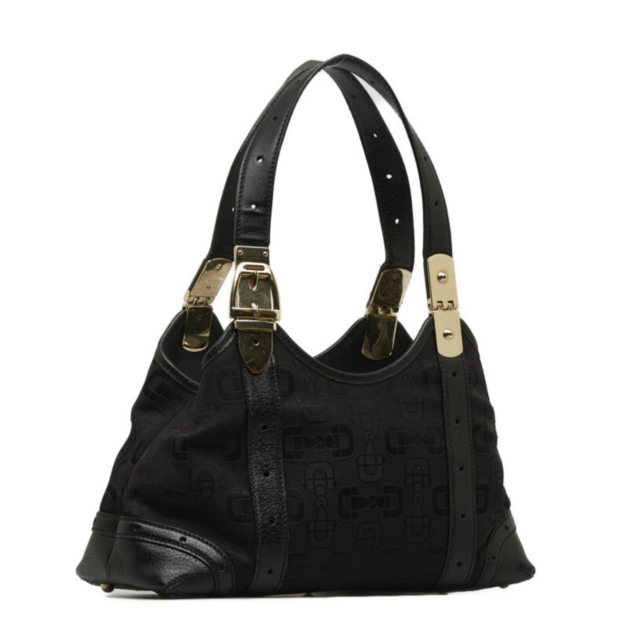 Gucci Horsebit Handbag 145761 Black Canvas Leather Women's GUCCI