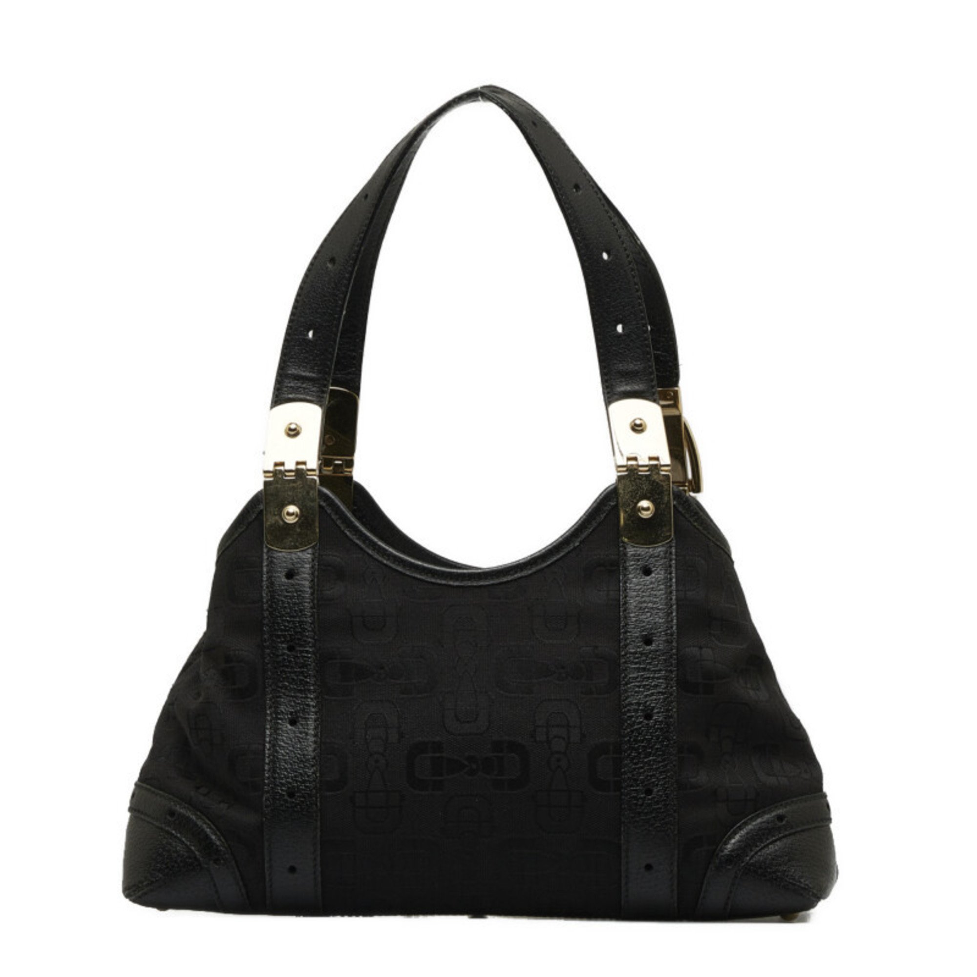 Gucci Horsebit Handbag 145761 Black Canvas Leather Women's GUCCI