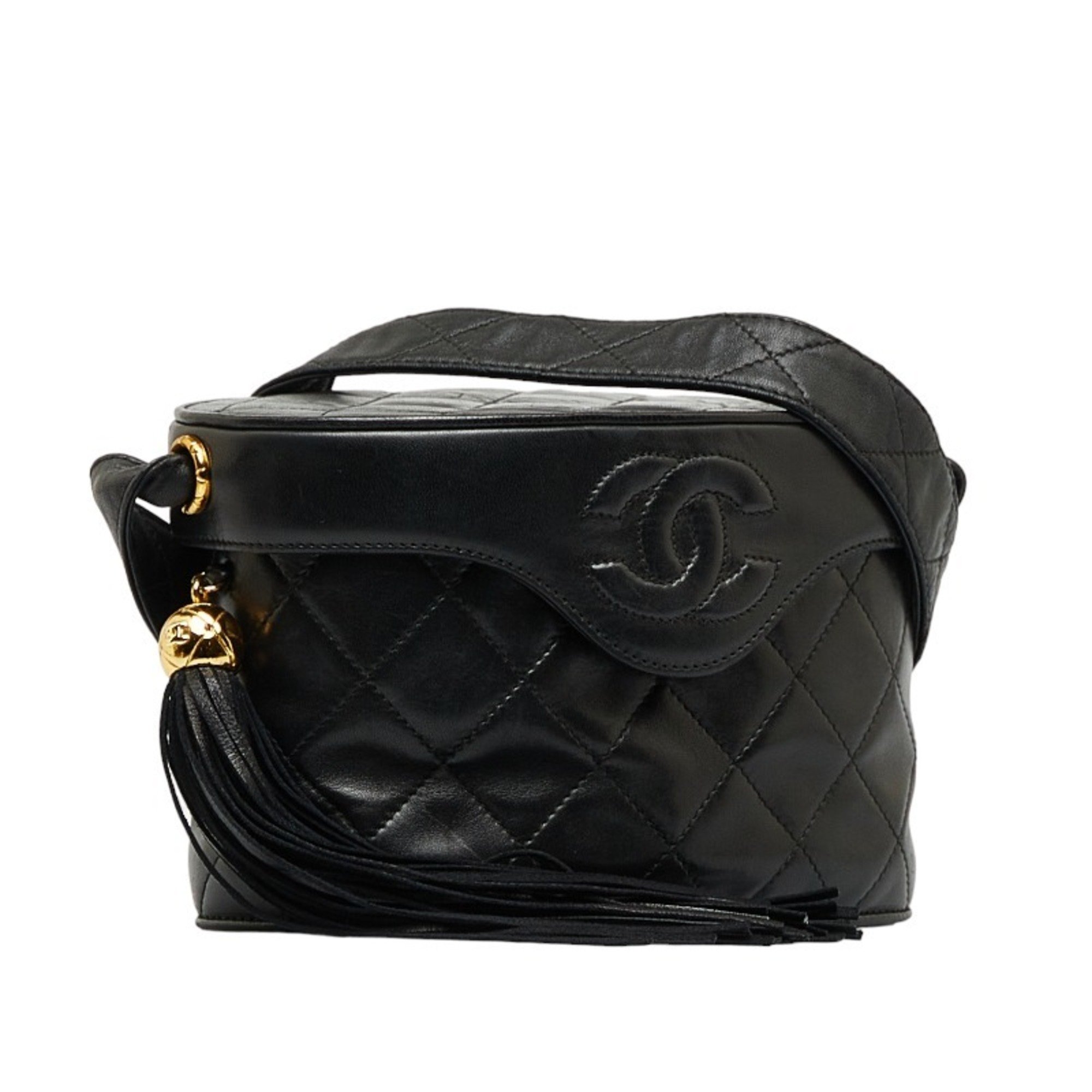 CHANEL Cocomark Tassel Shoulder Bag Black Leather Women's