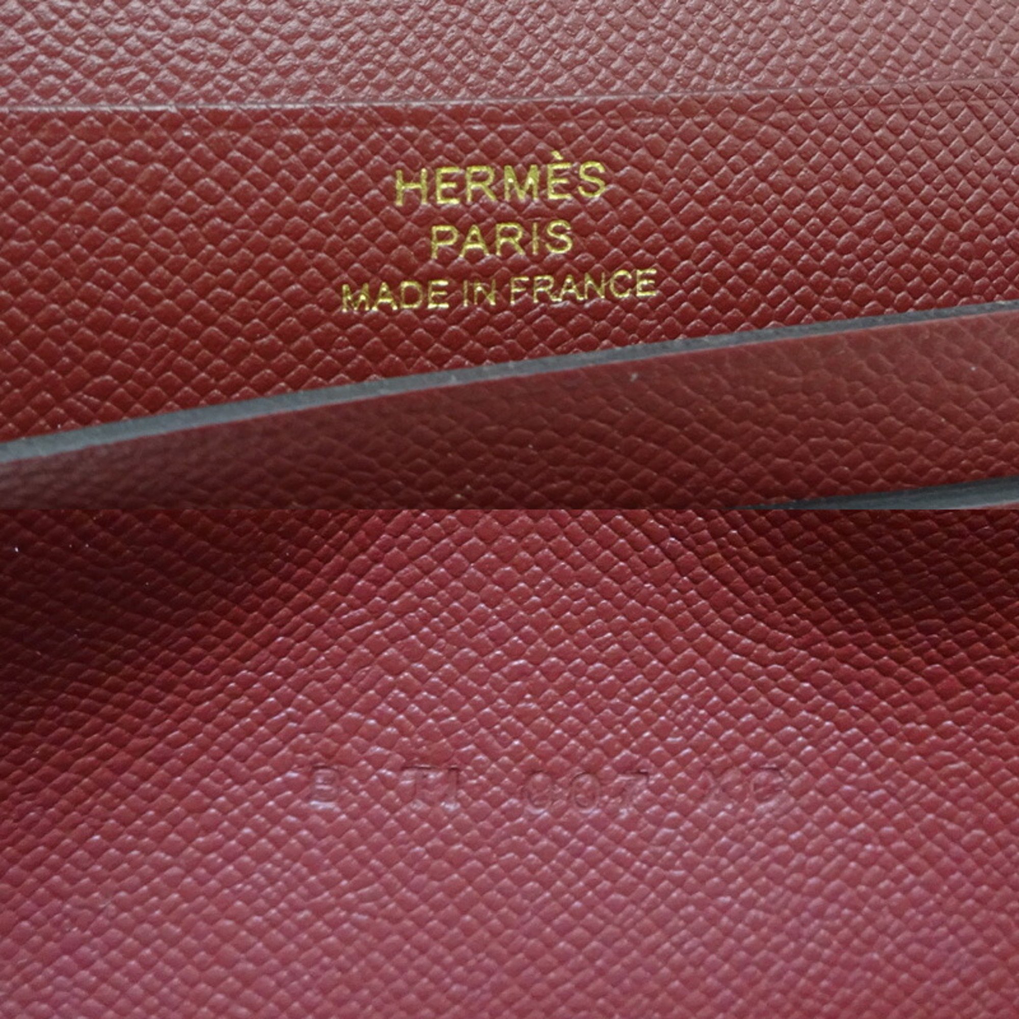 Hermes Bear Soufflé B engraved 2023 Made with sticker on metal fittings Women's long wallet Vaux Epson Bordeaux (red)