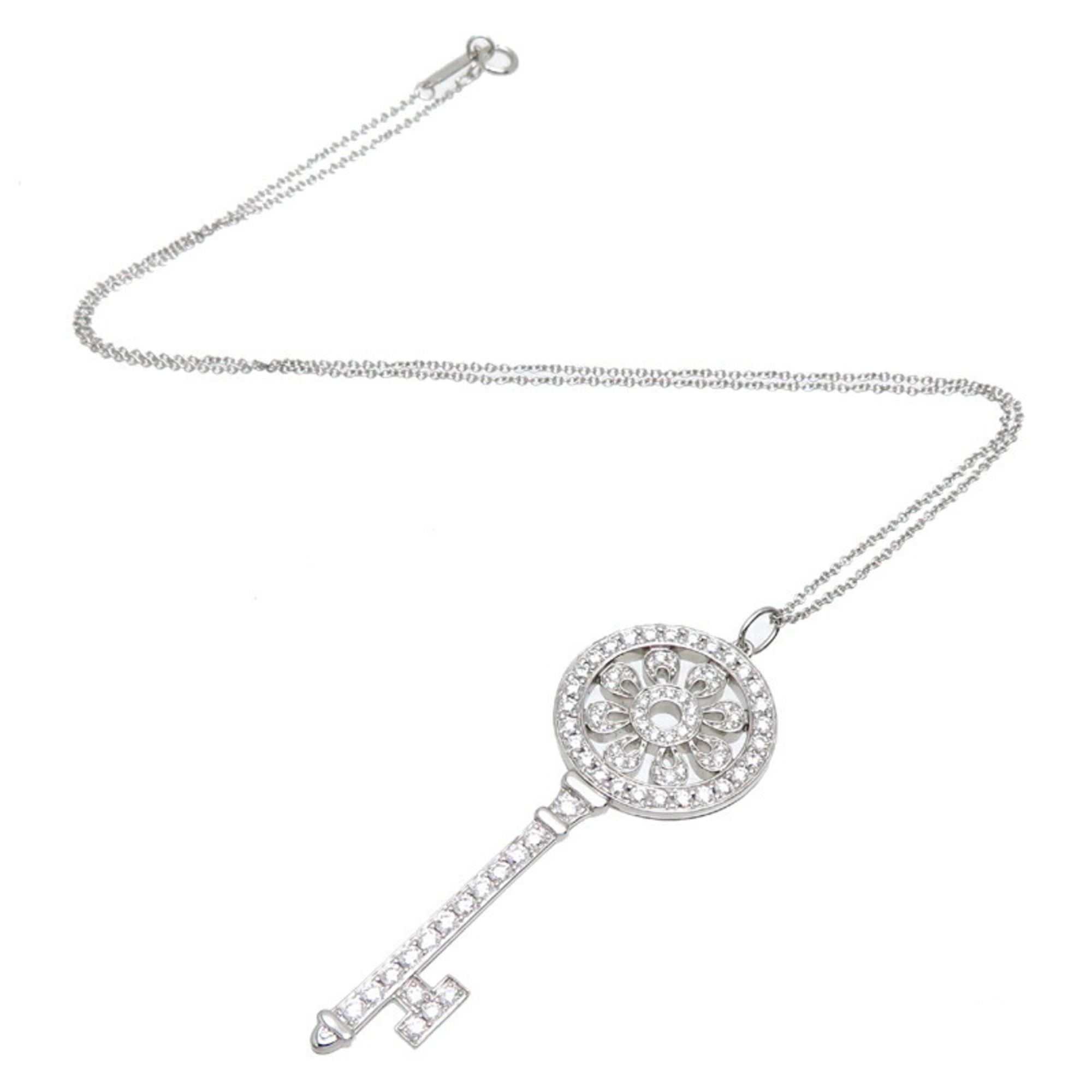 Tiffany Pt950 Petal Key Diamond Women's Necklace Platinum