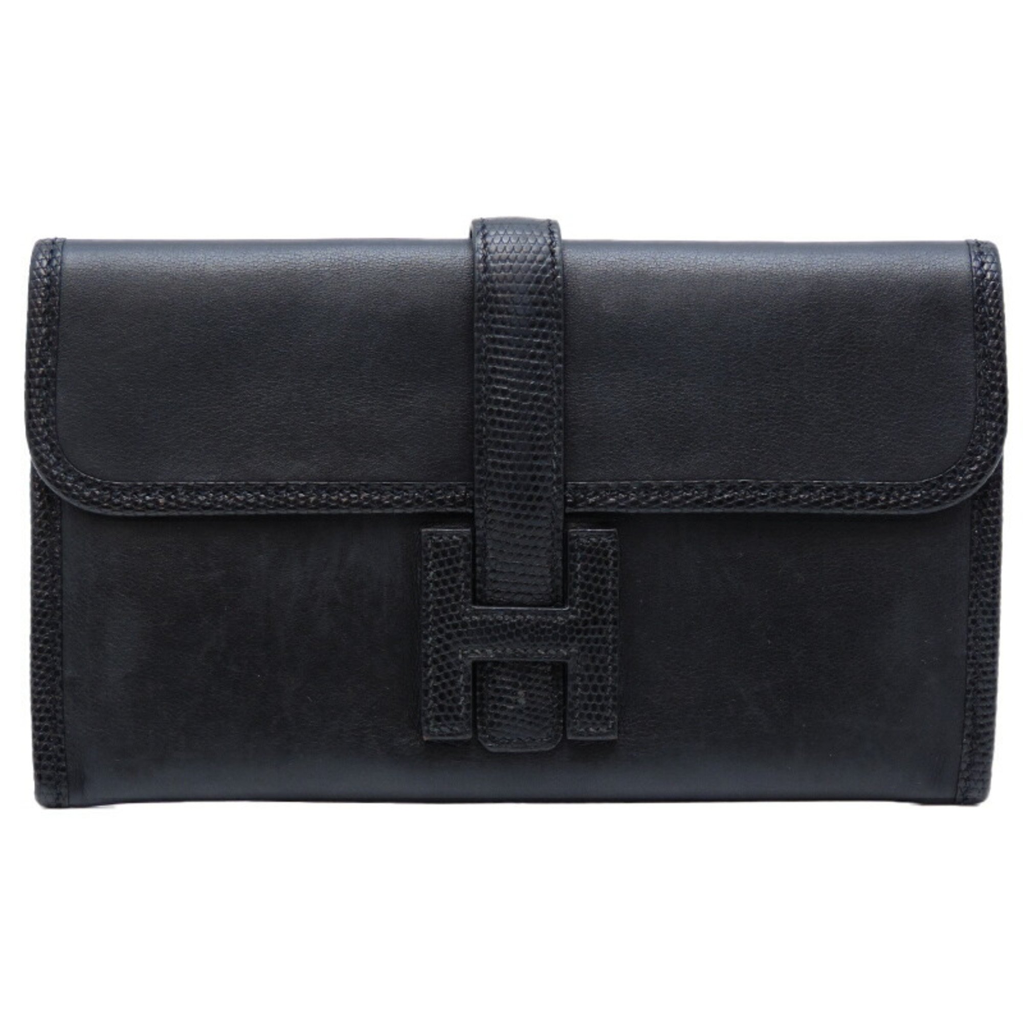 Hermes Gigi Duo T-stamped 2015 Women's Clutch Bag Swift Noir