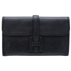 Hermes Gigi Duo T-stamped 2015 Women's Clutch Bag Swift Noir