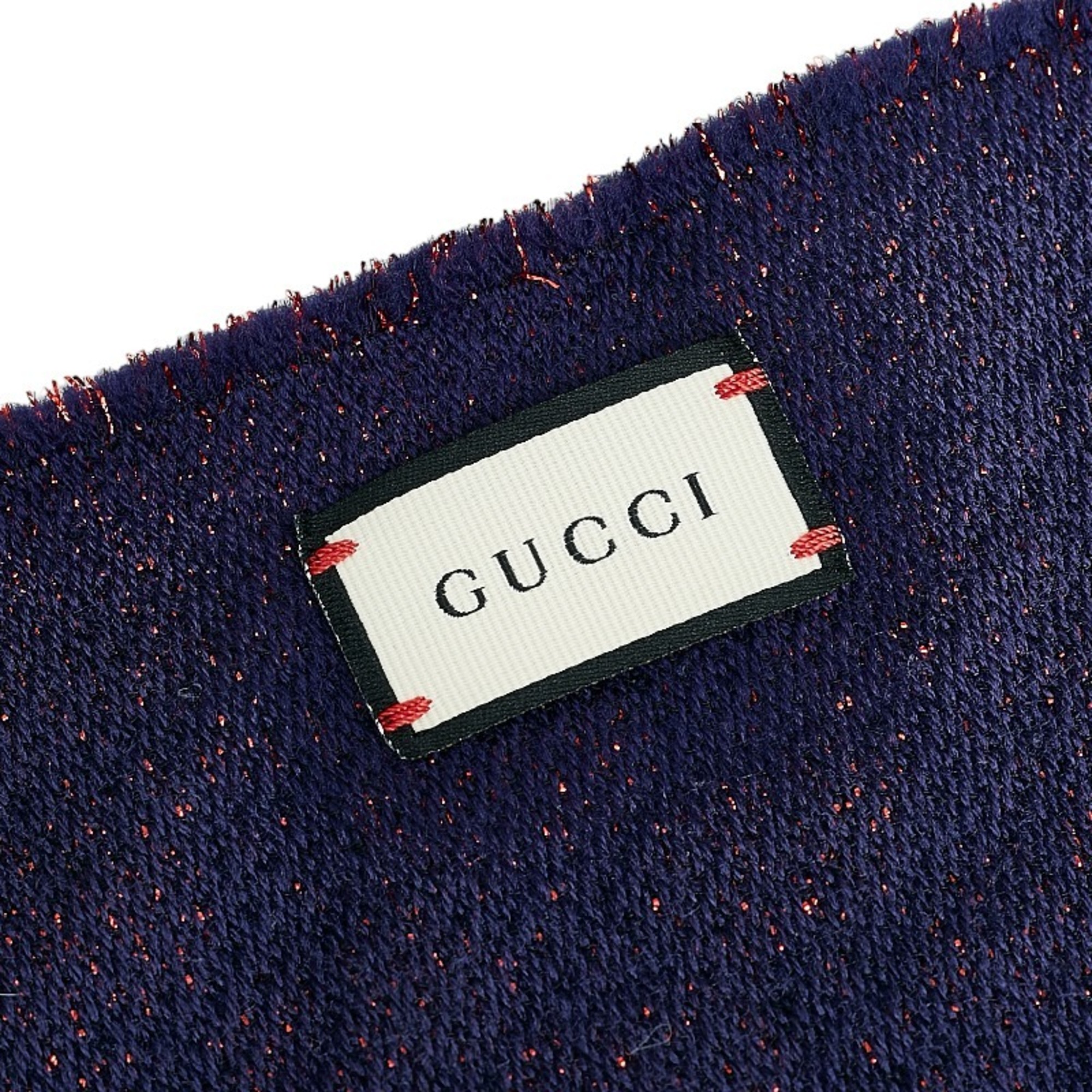 Gucci GG pattern lame scarf navy red wool silk ladies GUCCI