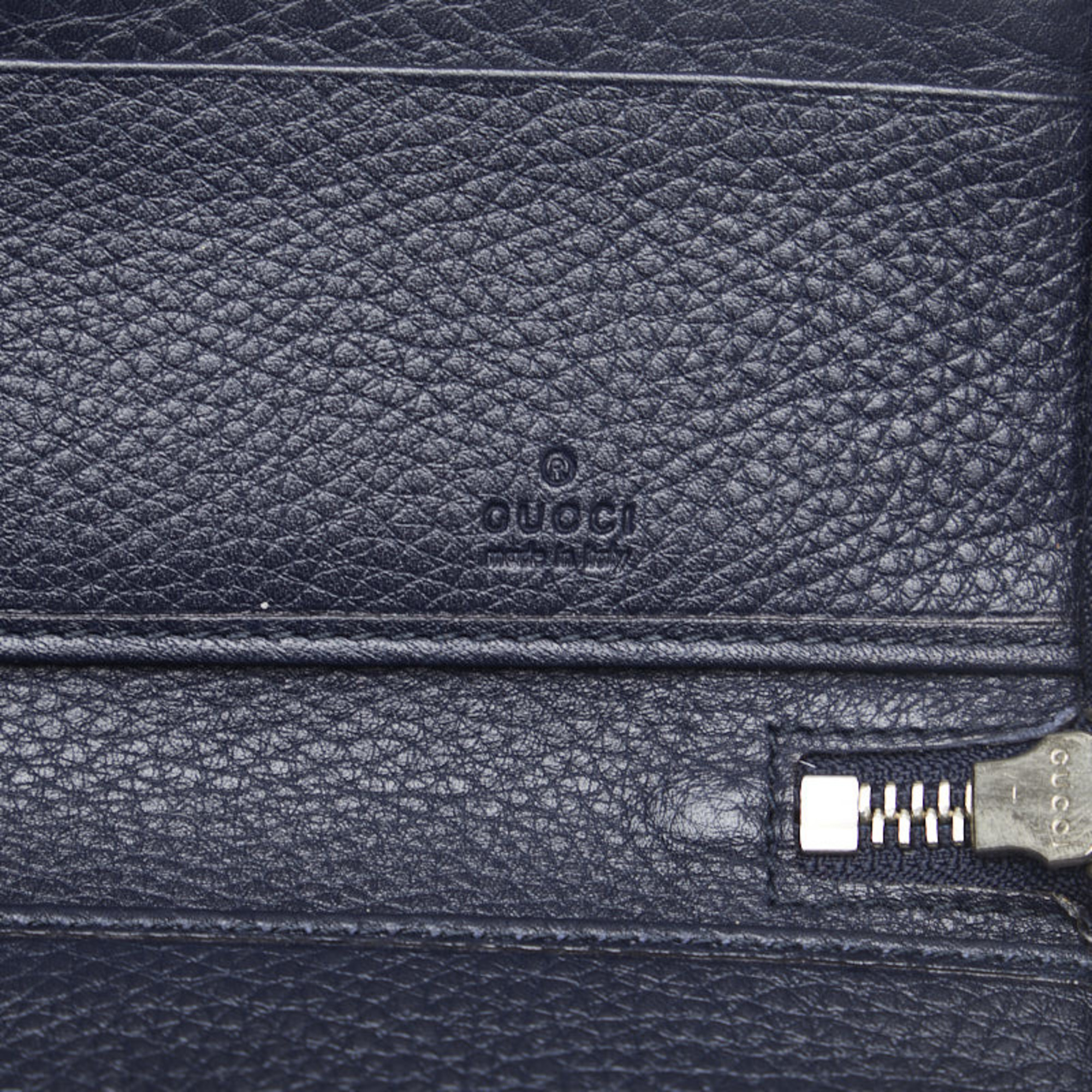 Gucci Interlocking G L-shaped long wallet 308787 Navy Leather Women's GUCCI
