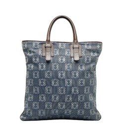 LOEWE Anagram Handbag Tote Bag Indigo Blue Brown Canvas Leather Ladies