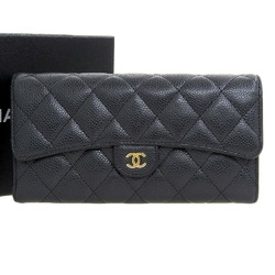 CHANEL Matelasse Cocomark Long Wallet Caviar Skin Black with Seal No. 24 A80758