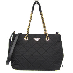 Prada Tesuto Nylon Quilted Chain 1BG740 Women's Nylon Shoulder Bag Black