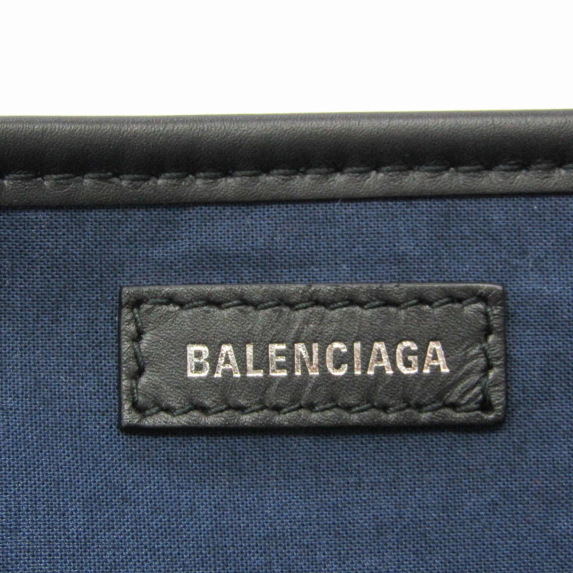 Balenciaga Navy Cabas S 339933 Women's Wool,Leather Handbag Black,Red Color