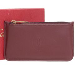 Cartier CARTIER must line coin case purse leather Bordeaux