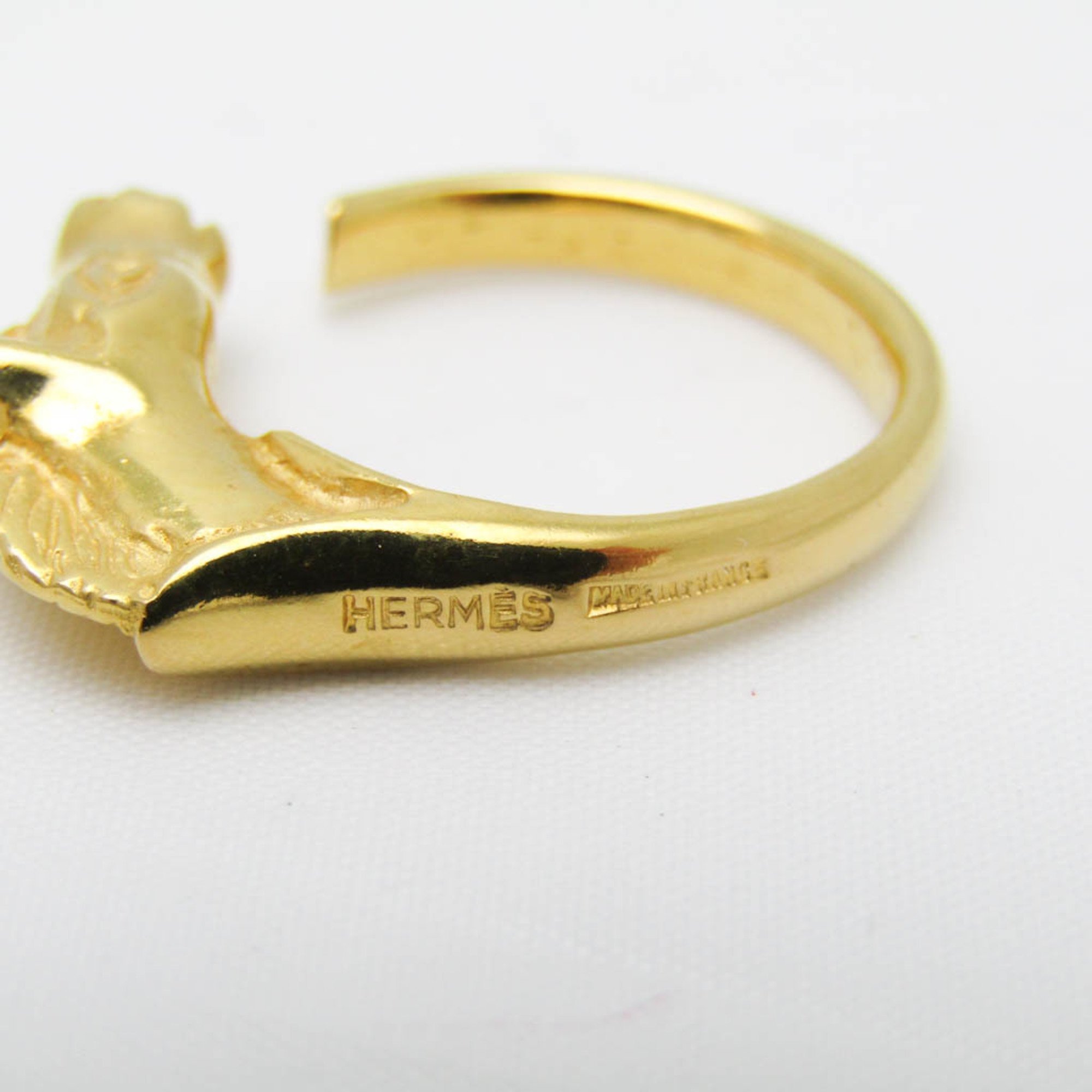 Hermes Cheval Metal Band Ring Gold
