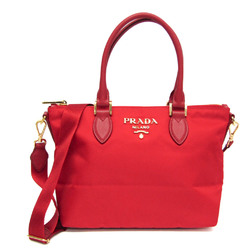 Prada Women's Leather,Nylon Handbag,Shoulder Bag Red Color