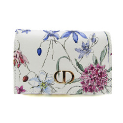 Christian Dior DIOR CARO XS Wallet Floral Pattern Women's Leather Wallet (bi-fold) Multi-color,White