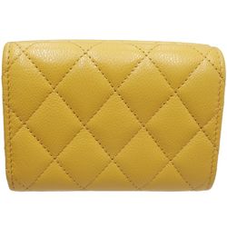 CHANEL Classic Small Wallet Matelasse Trifold Caviar Skin Yellow 083924
