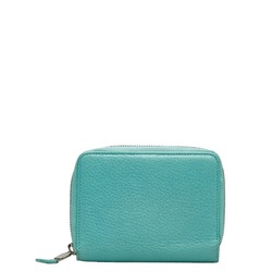 Tiffany Middle Round Bifold Wallet Light Blue Leather Women's TIFFANY&Co.