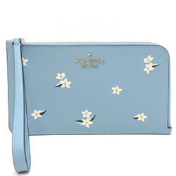 Kate Spade Lucy Floral Embroidered Medium L Zip Wristlet Women's Pass Case KD903 Leather Polished Blue (Blue)