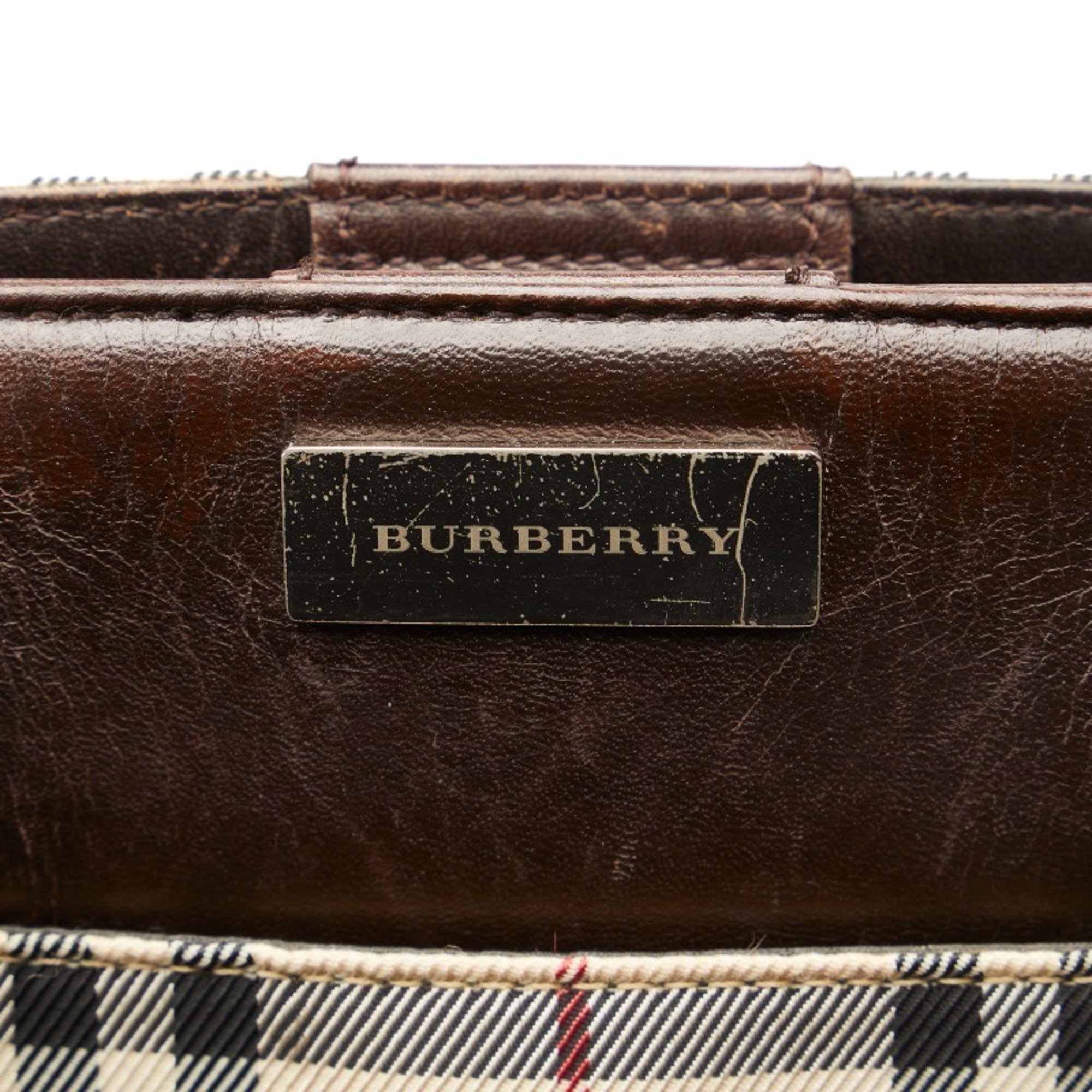 Burberry Nova Check Handbag Tote Bag Beige Brown Canvas Leather Women's BURBERRY