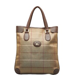 Burberry Horse Check Shoulder Bag Tote Khaki Brown Canvas Leather Women's BURBERRY