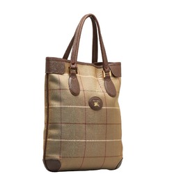 Burberry Horse Check Shoulder Bag Tote Khaki Brown Canvas Leather Women's BURBERRY
