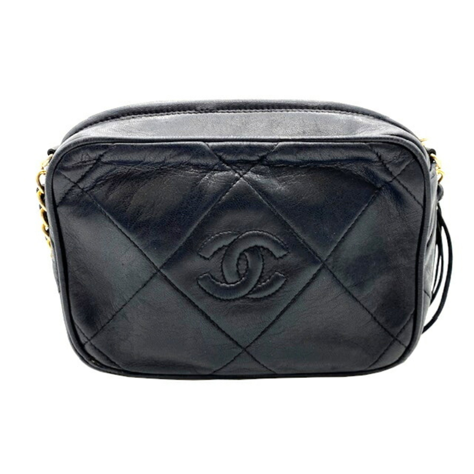 CHANEL Chain Shoulder Bag Lambskin Black Pochette