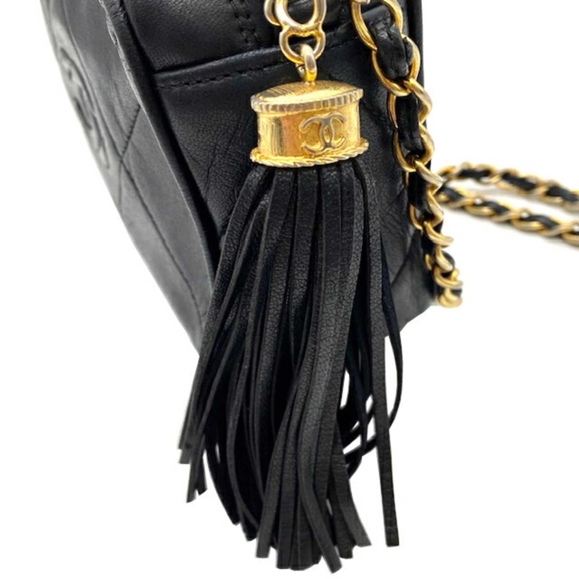 CHANEL Chain Shoulder Bag Lambskin Black Pochette