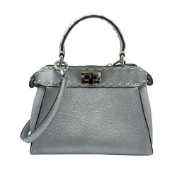 FENDI Peekaboo Selleria Leather Silver Fendi Handbag Shoulder Bag Women's Small HAND