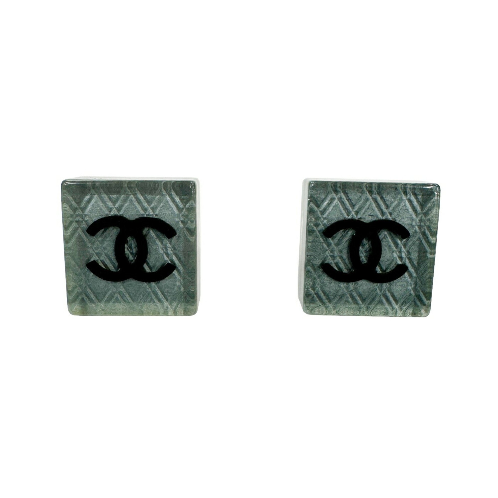 CHANEL Cocomark Square Earrings 15S Clear Ladies