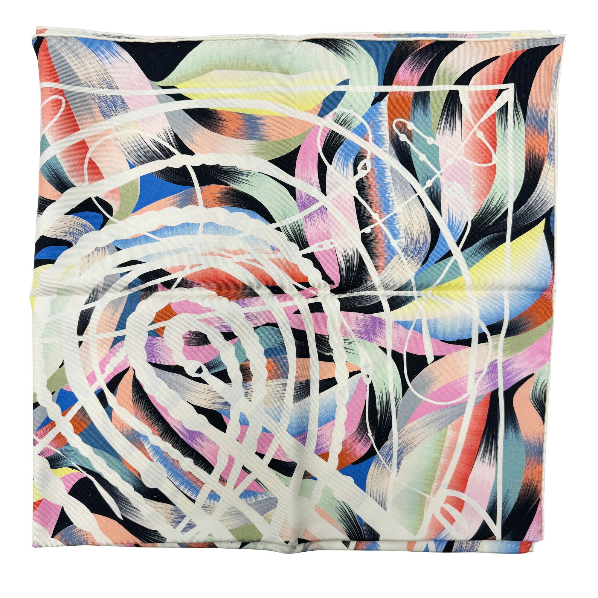 HERMES Carre 90 Scarf Large Marble 100% Silk Whip Togrip 2022 Collection Black Noir Multicolor