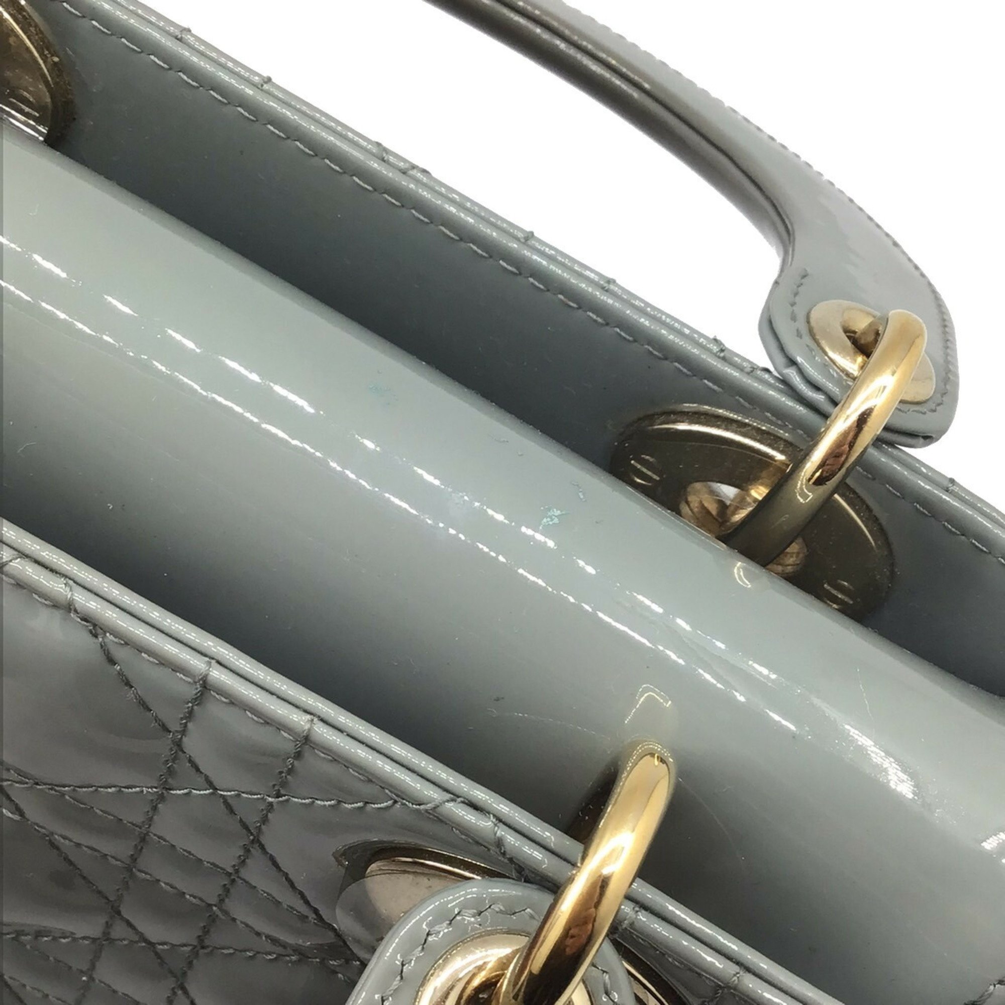 Christian Dior DIOR Lady Dior Cannage Small M05310WCBM41G Patent Leather Enamel Handbag Shoulder Bag G Hardware Women's
