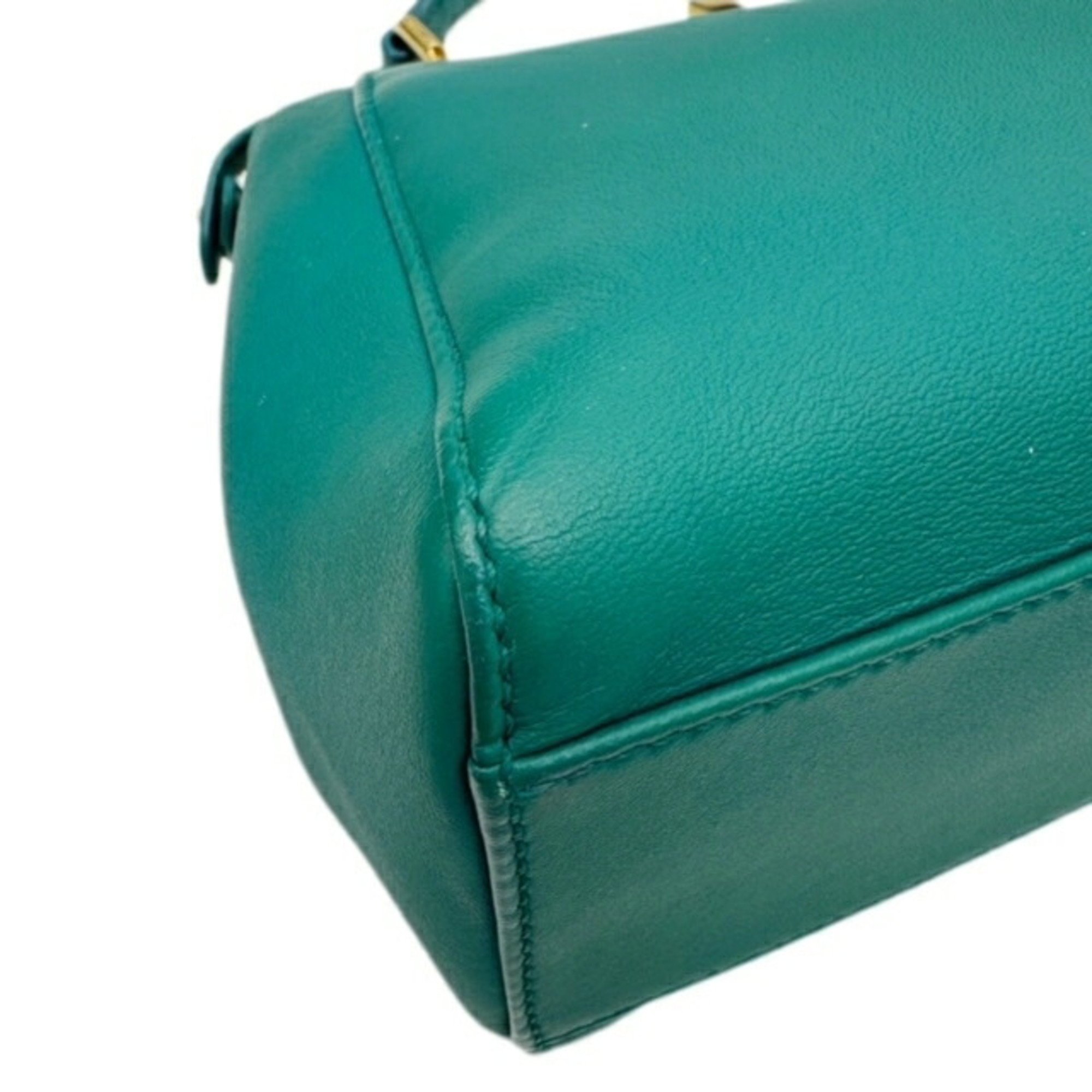 FENDI Peekaboo Leather Green Shoulder Bag Handbag Ladies