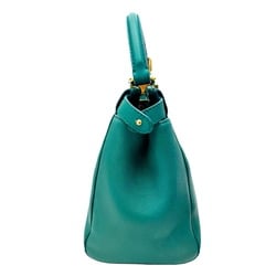 FENDI Peekaboo Leather Green Shoulder Bag Handbag Ladies