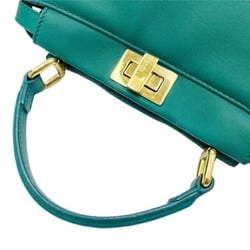 FENDI Peekaboo Leather Green Shoulder Bag Handbag Ladies