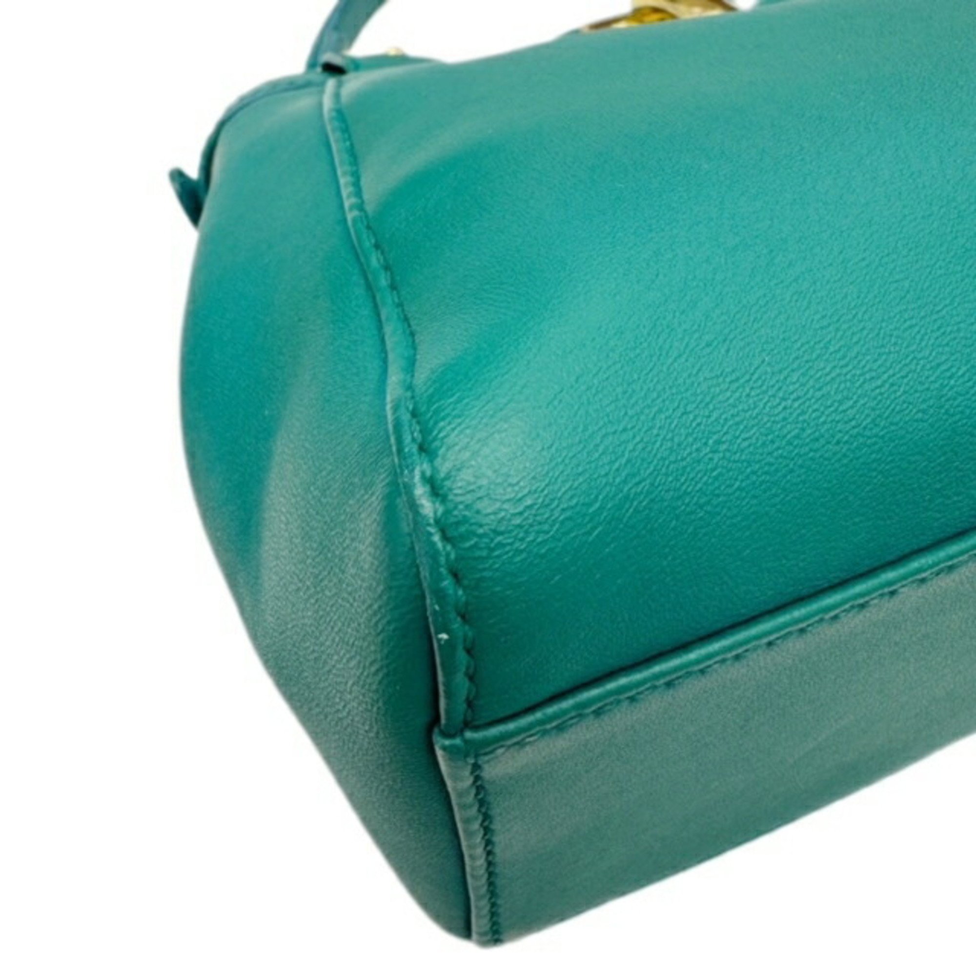 FENDI Peekaboo Leather Green Shoulder Bag Handbag Ladies