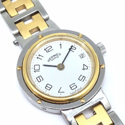 HERMES Clipper CL3.240 Gold Silver Stainless Steel GP White Dial Watch Date Ladies