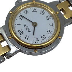 HERMES Clipper CL3.240 Gold Silver Stainless Steel GP White Dial Watch Date Ladies
