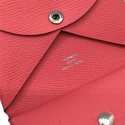 HERMES Calvi Duo Epson Rose Azalea B Engraved 2023 Card Case Coin Purse Pink Leather Ladies