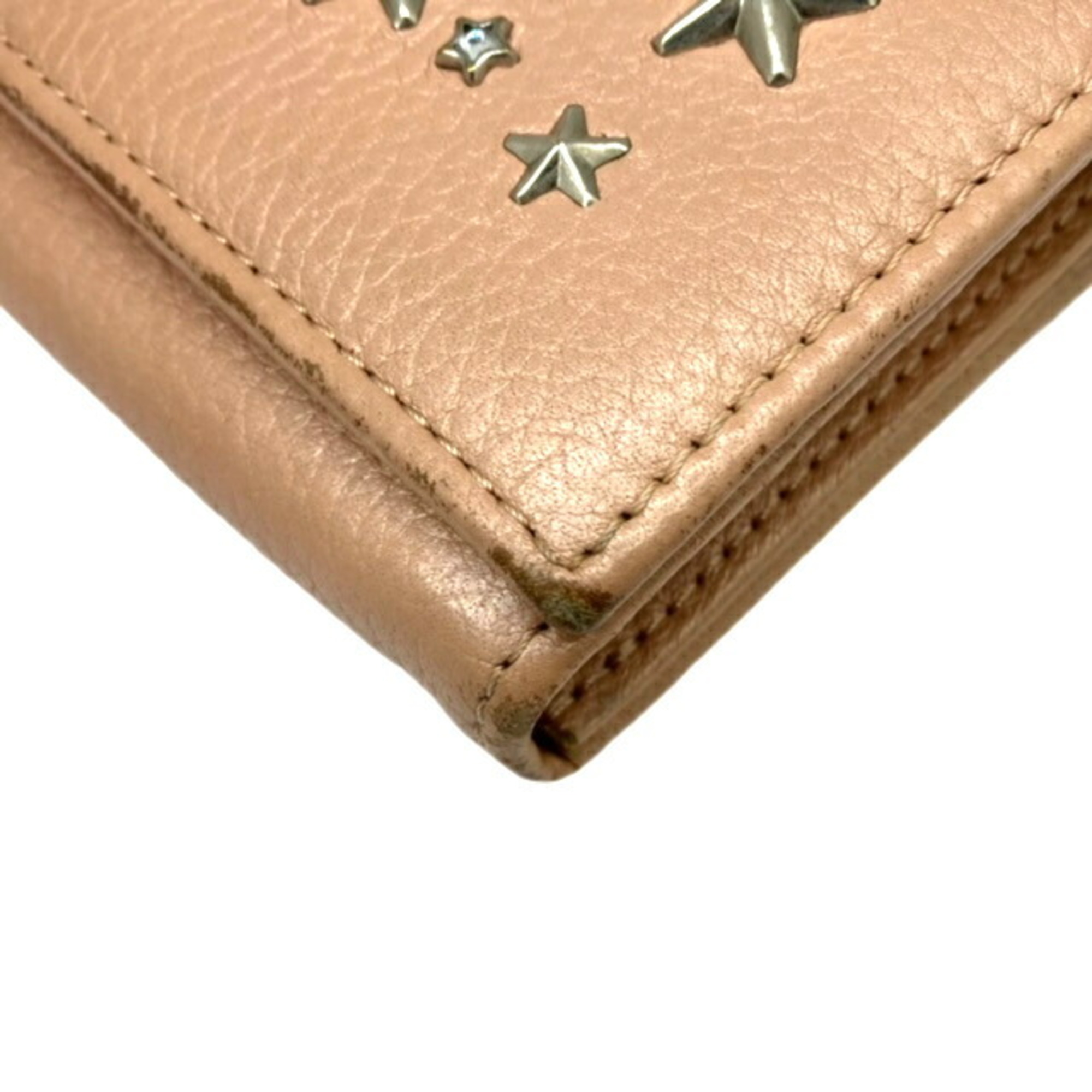 JIMMY CHOO Jimmy Choo Chain Wallet Star Studded Silver Pink Leather Shoulder L-shaped Flap Ladies