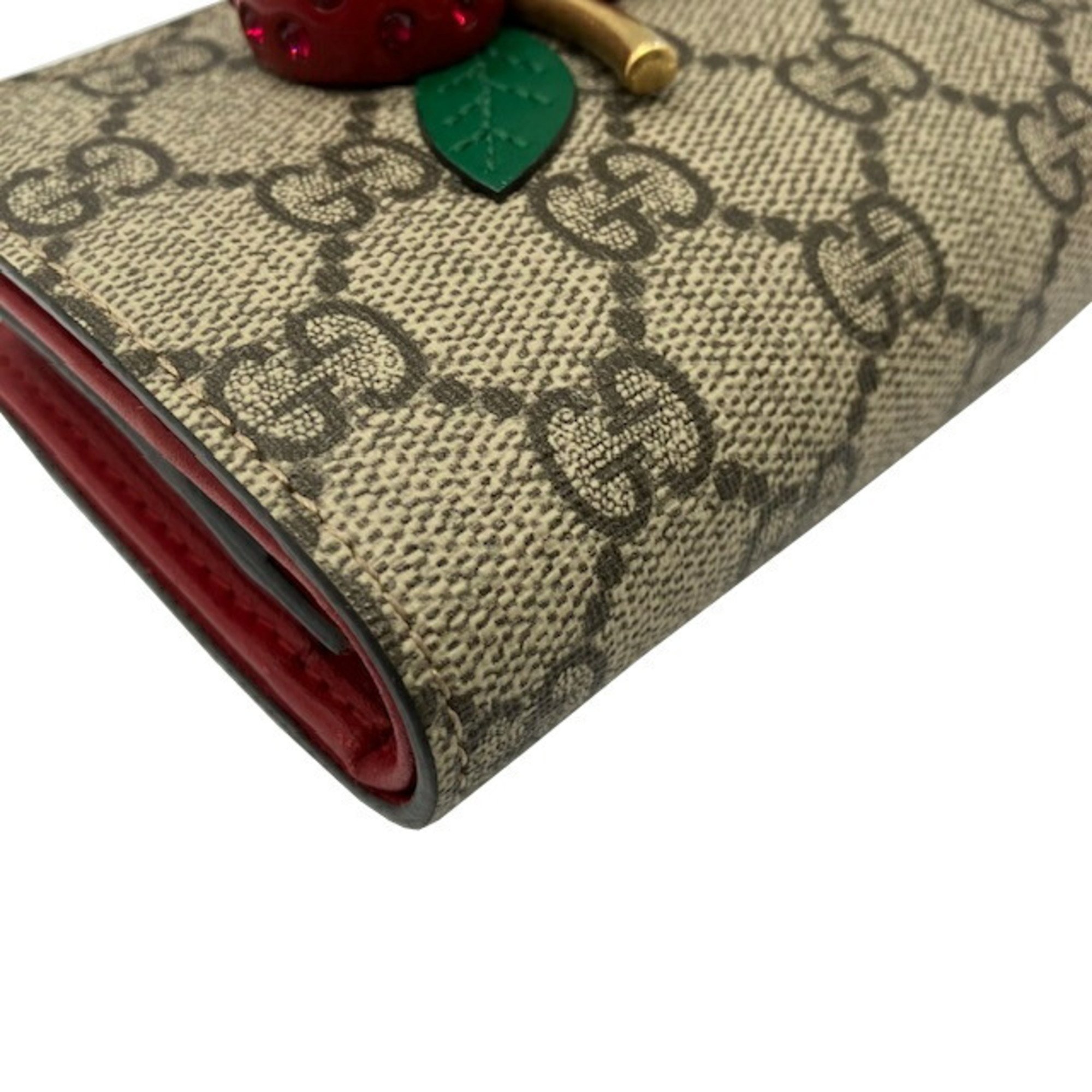 GUCCI Gucci Cherry Bifold Wallet 476050 GG Supreme Beige Hibiscus