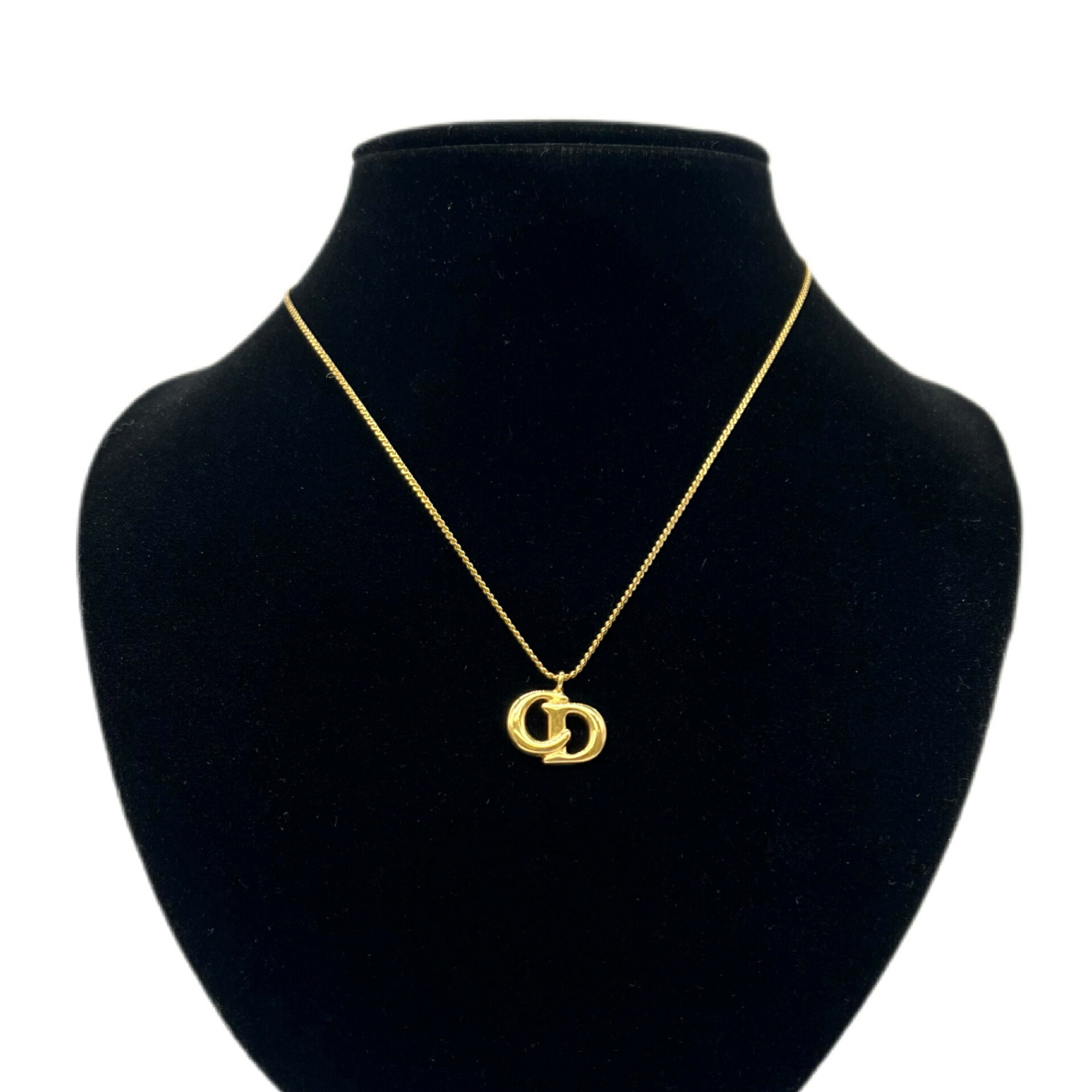 Christian Dior Necklace CD GP Gold Plated 37~43cm Pendant Women's