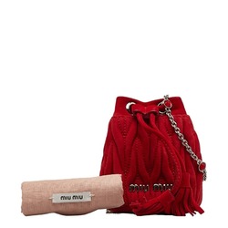 Miu Miu Miu Matelasse Bijou Chain Shoulder Bag Red Suede Women's MIUMIU