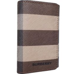 BURBERRY Giant Check 6 Rows 8052799 Key Case x Leather Brown Black 083957