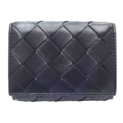 BOTTEGA VENETA Tiny Intrecciato Compact Wallet Trifold Leather Black 083910