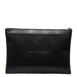 Balenciaga Navy Clip M Clutch Bag Second 373834 Black Canvas Leather Women's BALENCIAGA