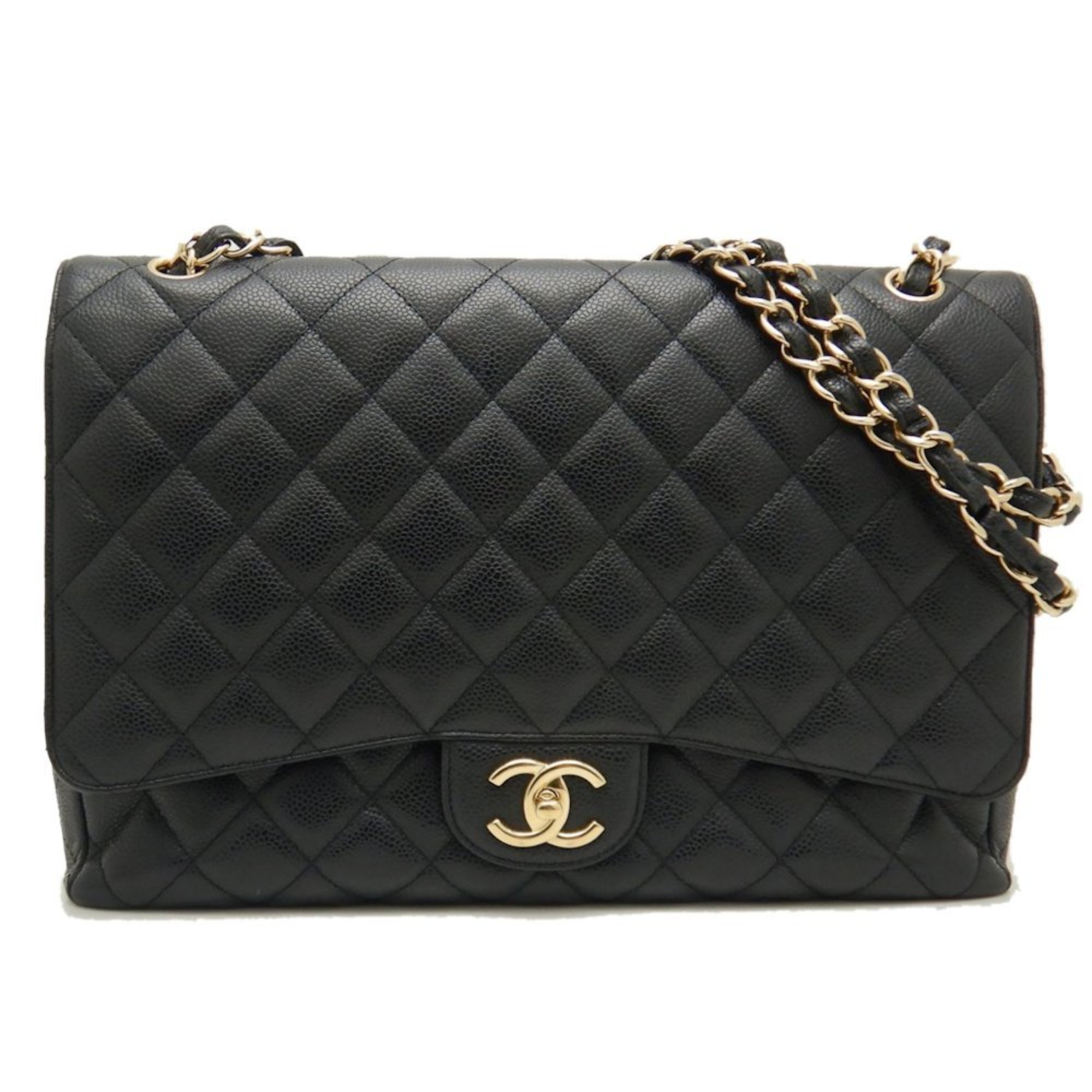 CHANEL Deca Matelasse 34 A01094 Shoulder Bag W Flap Chain Caviar Skin Black 251430