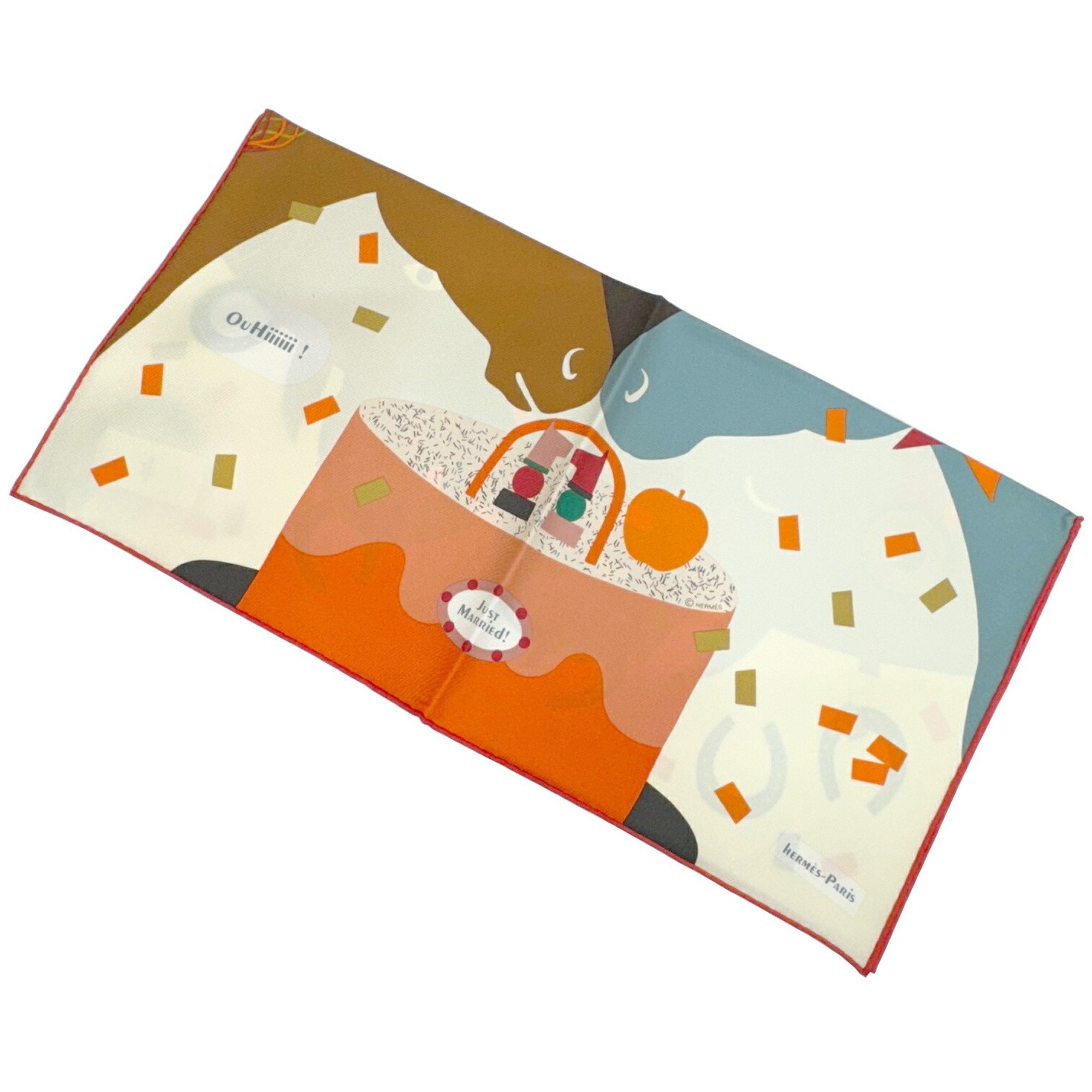 Hermes HERMES Carre 45 Gavroche Just Marid Scarf New Silk Ladies Crème Chocolat Corail Horse Heart